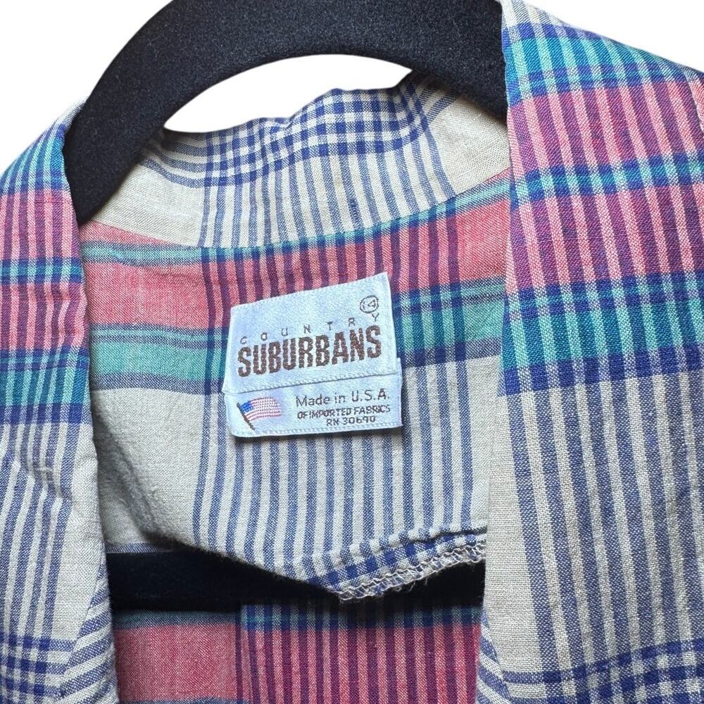 Country Suburbans Blazer 14‎ Multi Plaid Single Button Vintage Preppy Academic - Picture 2 of 8